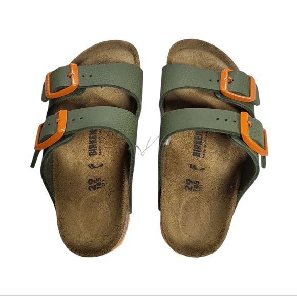 Birkenstock Kids Olive Sandals with Orange Accents - Picture 2 of 11